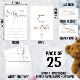 SIXEIGHT Minimalism Baby Shower Invitations for Boys Girls, 25 Sets Baby Shower Invites with Envelopes, Diaper Raffle Tickets & Books for Baby Cards, Gender Reveal Party Supplies Decorations-A16