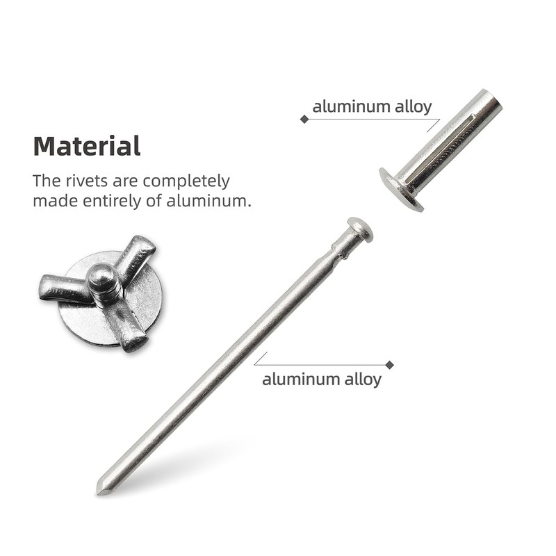 100pcs Trifold Rivets,Silver Aluminum Alloy Folding Blind Rivets,Tri-fold Exploding Pop