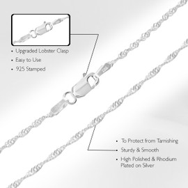 KIVI Sterling Silver Singapore Chain Lobster Clasp 2mm Necklace for Women Silver Chain for Women Silver Necklace Chain 16/18 Inch Gifts for Her, 18 Inch, Sterling Silver, No Gemstone