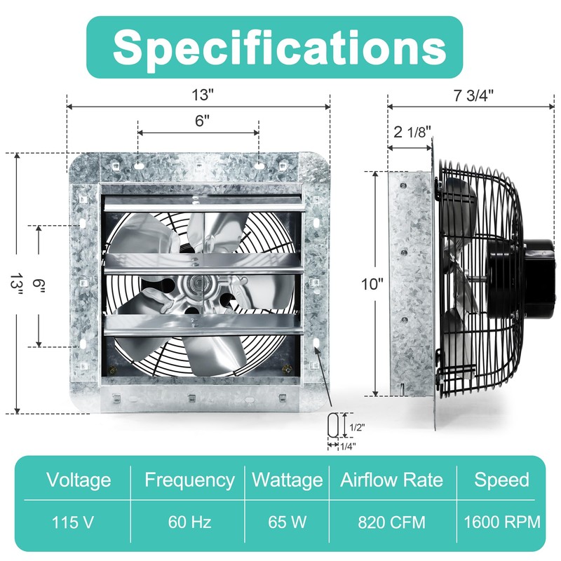 Hipoilk 10 Inch Shutter Exhaust Fan with Thermostat and Speed