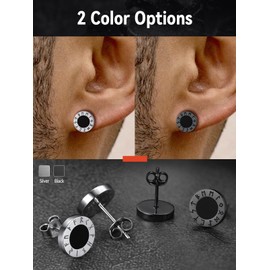 FaithHeart Black Onyx Stud Earrings, Sterling Silver Viking Runes Earring, Dainty Silver Earrings Studs for Women Ladies