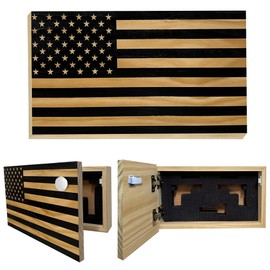 American Flag Hidden Gun Safe - Quick Access Hidden Gun Shelf - Concealment Shelf with Magnetic Lock - Wall Gun Safe for Secure Firearm Storage - Handcrafted In USA by Bellewood Designs (Black)
