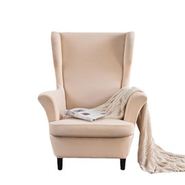 AIMENJOY Wingback Chair Covers 2 Piece Stretch Wing Chair Slipcover, Washable Spandex Fabric Sofa Cover Furniture Protector for Armchair Chairs Living Room Bedroom Hotel (Beige)