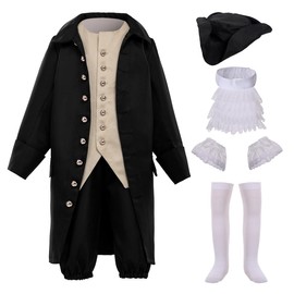 BPURB Kids Boys Steampunk Victorian Aristocrat Costumes Medieval Colonial Costume 18th Century Colonial America Costume, black