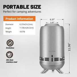 EchoSmile 12 x 7 inch Smokeless Tabletop Fire Pit with Stand, Stainless Steel Portable Fire Pit for Outside Camping, Patio, Camping Stove Fueled by Pellets or Wood Burning, Sliver