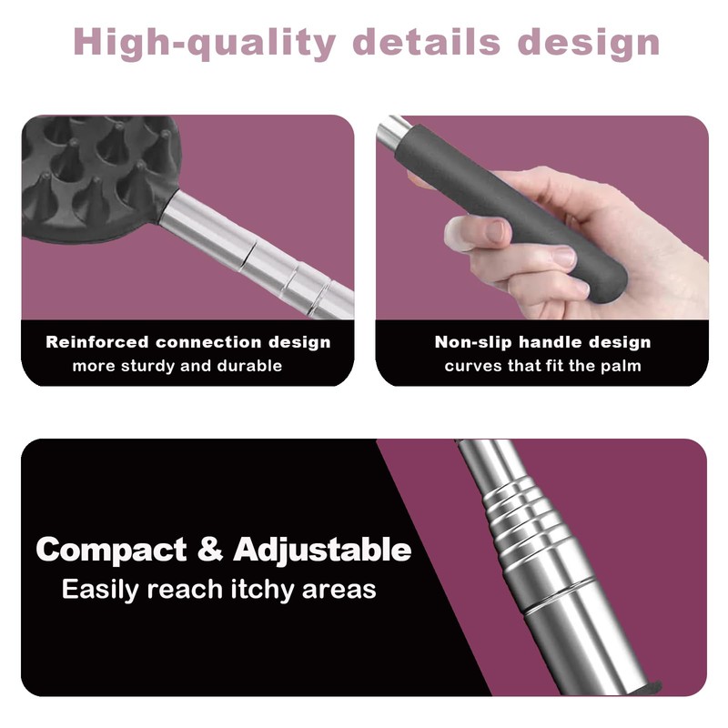 Fenikle Back Scratcher, Telescoping Back Massager with 4Pcs Different Detachable