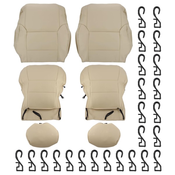 AUTOKAY Leather Custom Made 2 Front Seat Covers Beige Tan