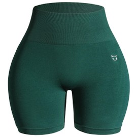 TomTiger Women's Athletic Seamless Shorts High Waisted Squat Proof Tummy Control Exercise Shorts Women (Alpine Green,M)