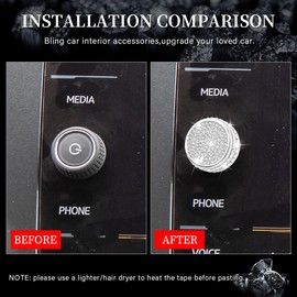 LECART Bling Car Accessories Fit for Volkswagen Jetta GLI/Tiguan S/Golf/Altas/Taos Auto Interior Volume Switch Knob Covers Glitter Metal Decor Trim 2 Pack