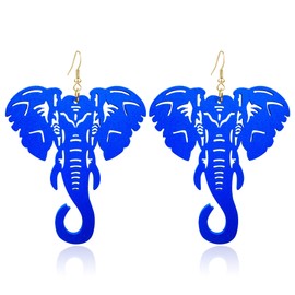 KaFu Lightweight Large Natural Wooden Dangle Earrings Ethnic Style African Elephant Drop Earrings for Women Bohemian Style Jewelry Earrings (Blue)