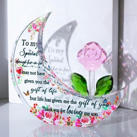 ​​​Glass Moon Shaped Plaque Gifts for Daughter in Law from Mother in Law, Love Keepsake for Bonus Daughter, Decorative Crystal Presents for Women on Birthday Christmas Home Ornaments