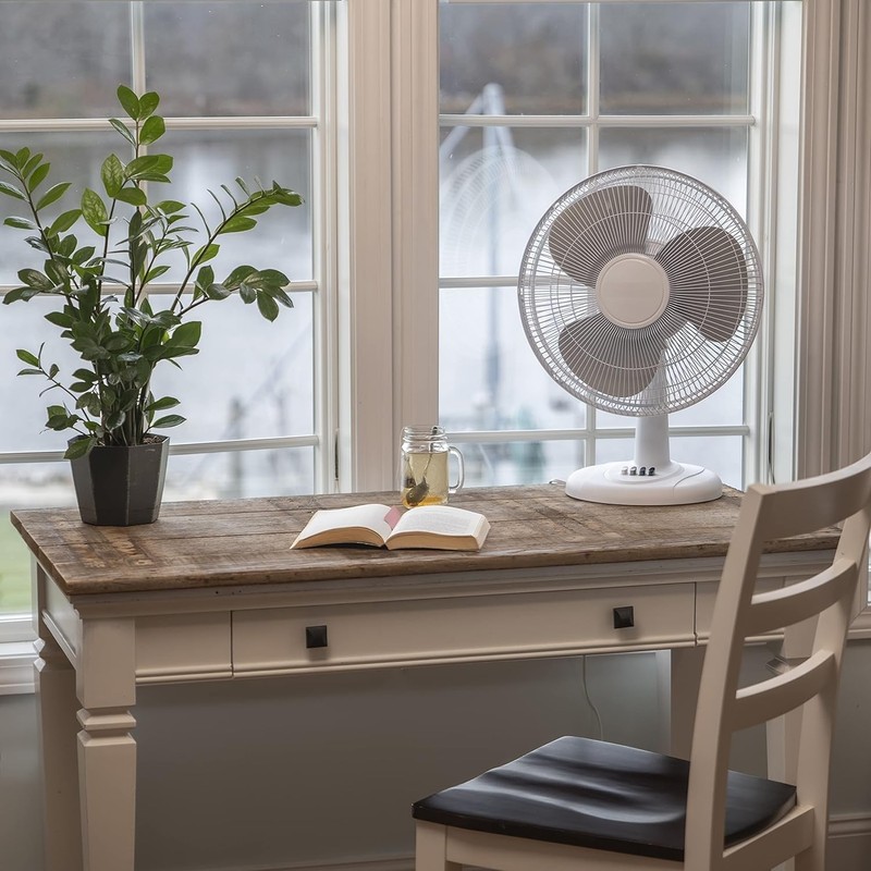 EZ-CHILL 16” Oscillating Table Fan with Adjustable Tilt, Convenient Push
