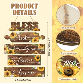 Sunflower Kitchen Wall Decor Bless The Food Before Us Sign Farmhouse Kitchen Wooden Wall Signs Rustic Dining Room Wall Art Country Vintage Hanging Decoration for Kitchen Home Living Room