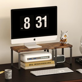 Homeiju Wooden Desktop Organizer Shelf, 2-Tier Adjustable Freestanding Bookshelf Desk Shelf, Stackable Desk Organizer for Office, Dorm, Bedroom, Space Saving, Easy Assembly, Rustic Brown (1 Pack)