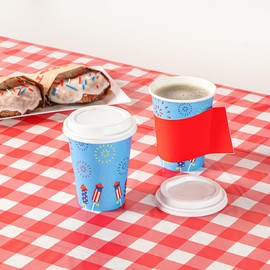 Restaurantware-Restpresso 12 Ounce Coffee Cups, 400 Disposable Cups With Lids - 4th Of July Fireworks Print, Rolled Rim, Blue Patriotic Paper Cups, For Independence Day, Serve Hot And Cold Drinks