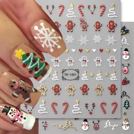 Christmas Nail Art Stickers Winter Cute Cartoon Bell Tree Elk Self-Adhesive Nail Decals New Year Snowflake Nail Stickers for Nail Art Xmas Holiday Nail Decoration Accessories for Women 8 Sheets