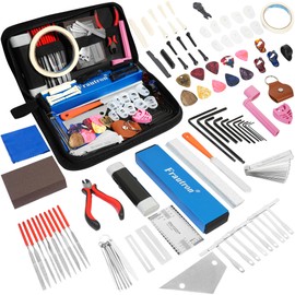 Luthier Tools Guitar Kit, Guitar Setup Tool Kit, Guitar Repairing Maintenance Tool Kit with Fret Leveling Beam Files Ruler Gauges Measuring Tool Wrenches Picks Bridge Pins for Music Enthusiast