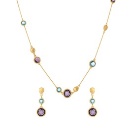 Silverly Women's Brushed Gold-Plated .925 Sterling Silver Blue Purple Gemstone Jewellery Set, Sterling Silver, Amethyst