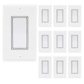 Maxxima 3 Way Decorative Wall Light Switch On/Off White 15A, Soft Touch Rocker Light Switch Wall Plates Included (10 Pack)