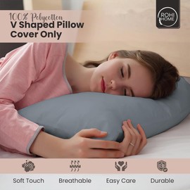 Rohi Grey V Shaped Pillowcase – Soft & Breathable V Pillow Cover – Hypoallergenic Easy Care Triangle Pillow Case – Envelope Closure – Back Support Orthopaedic Nursing V Pillow Cases Covers Only (Grey)