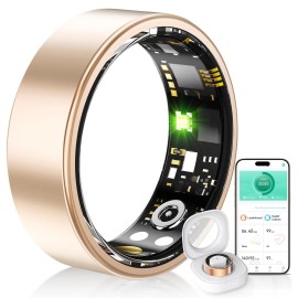 Women Men's Smart Health Ring Fitness Tracker with Heart Rate Blood Oxygen Blood Pressure Sleep Step Monitoring App Controlledcolor: Gold, size: 12#, model number: R11M