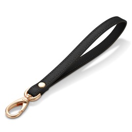 Hamdecro Hamdecro Wristlet Strap, Genuine Leather Wrist Lanyard Hand Strap Replacement for Wallet Purse Clutch Pouch Phone ID Badge, Gold Buckle - Black