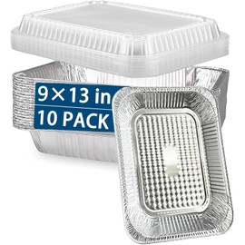 10 Pcs Large Disposable Aluminum Foil Tray with Lids, 32x26cm,Catering Trays Takeaway Foil Food Containers for Cooking,Foil Baking Trays for Parties,Foil Tray Container for Roasting,Broiling,Freezing