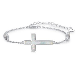 YEESIA Cross Bracelet Women's 925 Sterling Silver Cross Butterfly Opal Bracelet Religious Bracelets Opal Jewellery Graduation Gifts Anniversary Gifts, Sterling Silver, Opal