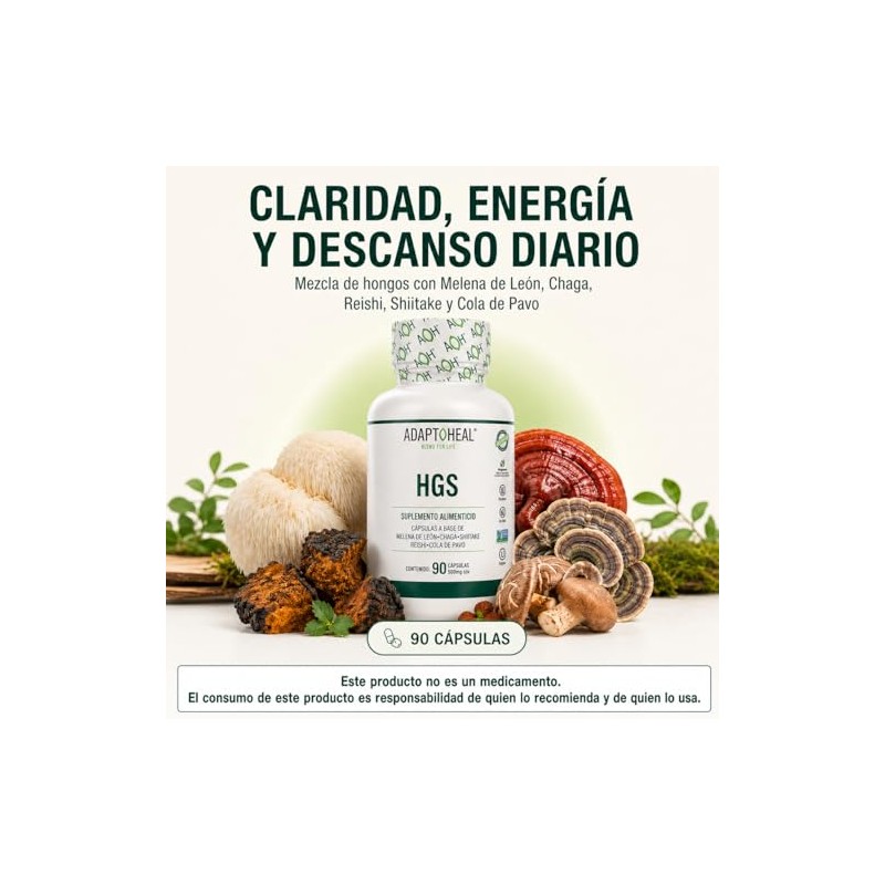 Adaptoheal HGS Melena de León, Reishi, Chaga, Shiitake y Cola