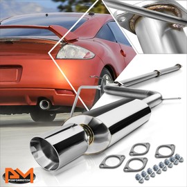 PM PERFORMOTOR 4" Rolled Tip Muffler Stainless Steel Catback Exhaust Compatible with 06-09 Mitsubishi Eclipse 2.4L 4G69