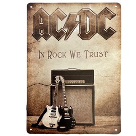 Wall Sign Decor "IN ROCK WE TRUST" Metal Tin Signs Vintage Retro Wall Signage Hanging Sign Art Collection for Bar Pub Gastropub Bistro Cafe