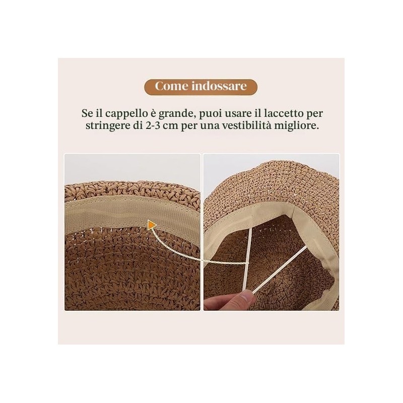 Cappello da Donna in Paglia con Tesa Larga Pieghevole Cappelli