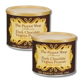 The Peanut Shop of Williamsburg Virginia Peanuts, Double Dipped Dark Chocolate Covered Peanuts, Gift Pack of 2, 11.5 oz. Tins By Lyza's Sweets & Treats
