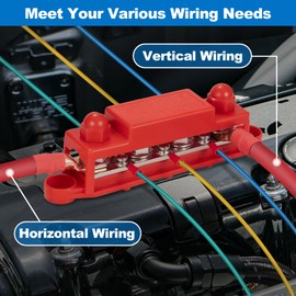 Spurtar 12V Bus Bar 12V Power Distribution Block 4X 3/8'' M10 Terminal Studs 6X #8 M4 Screws Bus Bar Terminal Block 12V 24V 48V 250A Battery Bus Bar for Car Truck RV ATV Boat Trailer Red Black Pair