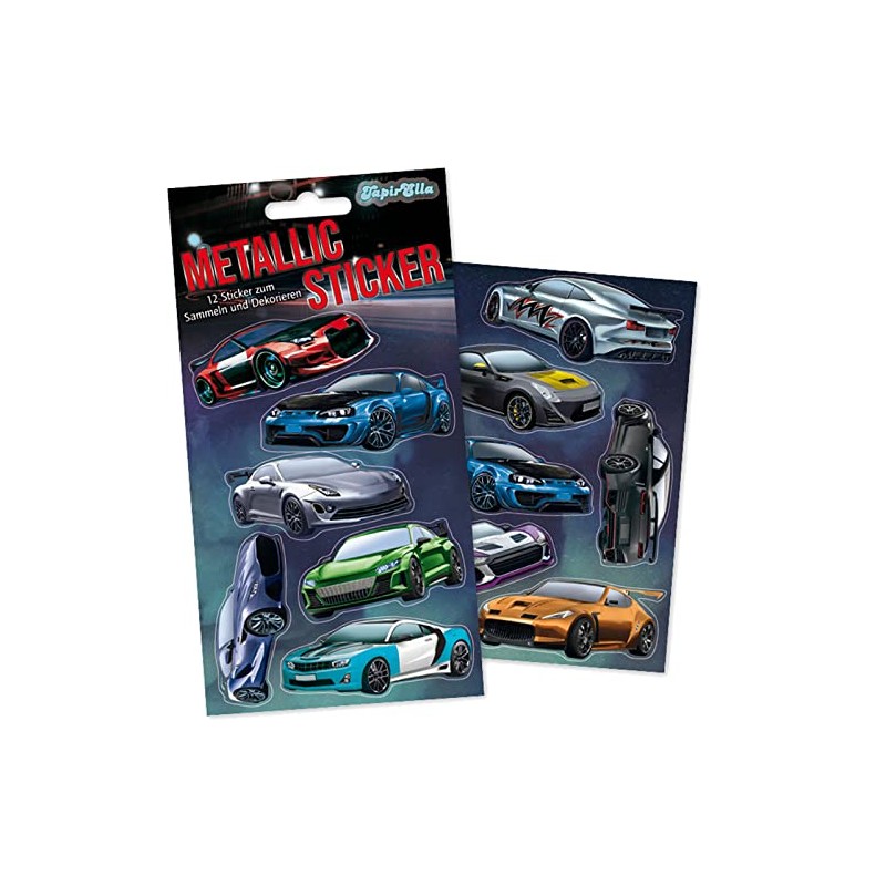 12 Metallic Stickers * Racing Car * for Crafts and