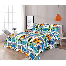 Sapphire Home 3 Piece Gamer Twin Bed Sheets for Kids - Fitted Kids' Sheet & Pillowcase Sets - Video Game Bedding for Toddler Boys - Twin Size