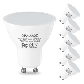 ORALUCE GU10 LED Bulbs, 6 Watt Equivalent to 50W Halogen Light Bulb, Non-dimmable, 3000K Soft White,120 V, 480 Lm, 120° Flood Beam Angle, MR16 Shape for Recessed, Track Lighting, Pack of 6