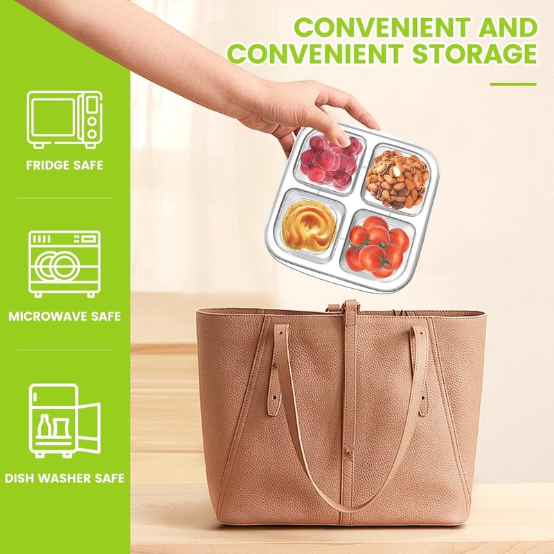 LATERN 25Pcs Bento Snack Containers, 16CM x 16CM 4 Compartments