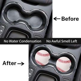 Car Cup Holder Coasters, Baseball Ball White Car Coasters for Cup Holder, 2 Pack Ceramic Car Coaster for Drinks, Cute Car Interior Accessories for Women Men