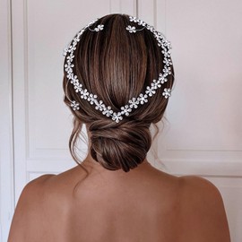 JHOO Rhinestone Headpiece for Women and Bridal, Crystal Flower Hair Accessories, Bridesmaid Beaded Forehead Hairband (Silver, One Size)