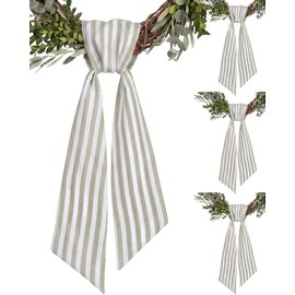 4 Pack Beige and White Striped Wreath Sash for Front Door, Neutral Farmhouse Bows for Fall and Thanksgiving, 55 Inch Porch Decor