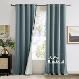 NICETOWN Stone Blue Velvet 100% Blackout Curtains 96 inch Long 2 Panels, 52 X 96 Energy Saving UV Protection Sun Blocking Window Treatments & Drapes for Bedroom Living Room and Nursery, 8 feet Length