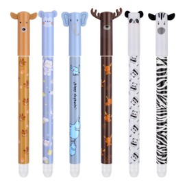 Gel Pens Erasable Blue Animal Cartoon Cute - Pack of 6 Erasable Gel Pens with Erasable Eraser, Erasable Pen for School, Ballpoint Pen Erasable Set Aesthetic for Office Supplies