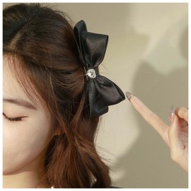 Vacaonio Vintage Ribbon Bow Heart Hairclip Sitan Bow Hairclip Barrette White Rhinestone Heart Black Bow Hair Barrette Retro Bowknot Side Clip Hair Clips Decorative Hair Accessories for Women