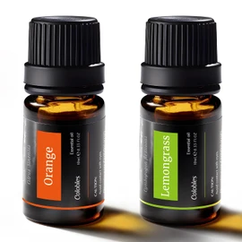 2 Pack Lemongrass and Orange Essential Oil, for Colobles Waterless Aromatherapy Diffuser, 100% Organic, Pure, Undiluted, Natural Aromatherapy 2 * 10 mL (2 * 1/3 oz)