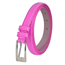 NYFASHION101 Women's Classy Skinny Bonded Leather Casual Belt with Shiny Buckle (XL (42"-46"), Dk Pink)