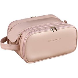 Neceser de Viaje para Maquillaje, Bolsa de Tocador Gran Capacidad Impermeable con Múltiples Compartimentos, Organizador Portátil de Cosméticos con Asa Rosa