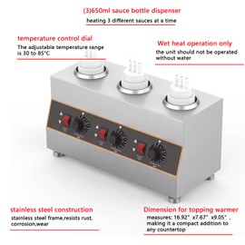Triple Cheese and Chili Warmer with Bottle,3x650ml Capacity (Triple Bottle Electric Sauce Warmer)