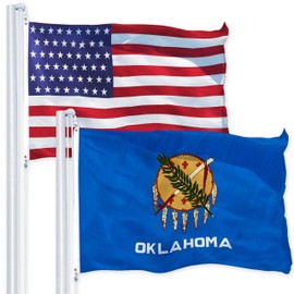 G128 Combo Pack: USA American Flag 3x5 Ft 150D Printed Stars & Oklahoma State Flag 3x5 Ft 150D Printed
