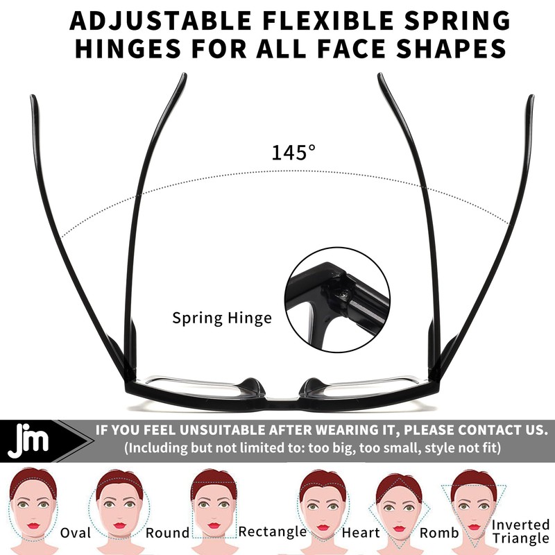 JM 3 Pack Square Reading Glasses, Blue Light Blocking Computer